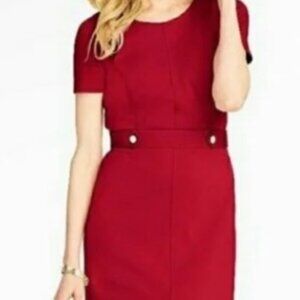 Talbots Knit Short Sleeve Red Dress w/ Gold Buttons Detail Size 2P